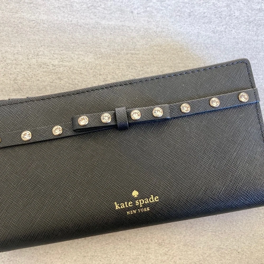 NWT KATE SPADE STACY LAUREL WAY BLACK JEWELED WALLET